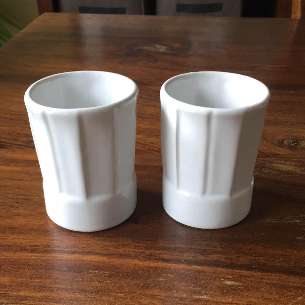 REVOL White Chef’s Hat French Porcelain Espresso Tea or Appetizer Cup Set of 2